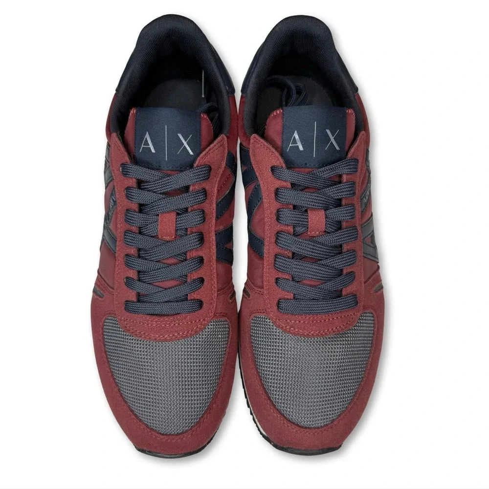 Armani Exchange Sneaker Mens 7 Micro Suede Bordeaux Navy‎ XUX017 XV028